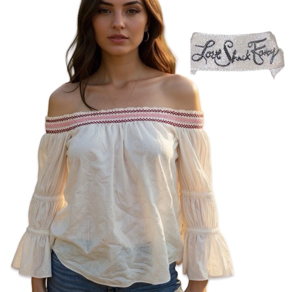 Loveshackfancy Top Daisy Off the Shoulder Boho XS Cotton Light Milkmaid Peasant - Picture 1 of 15